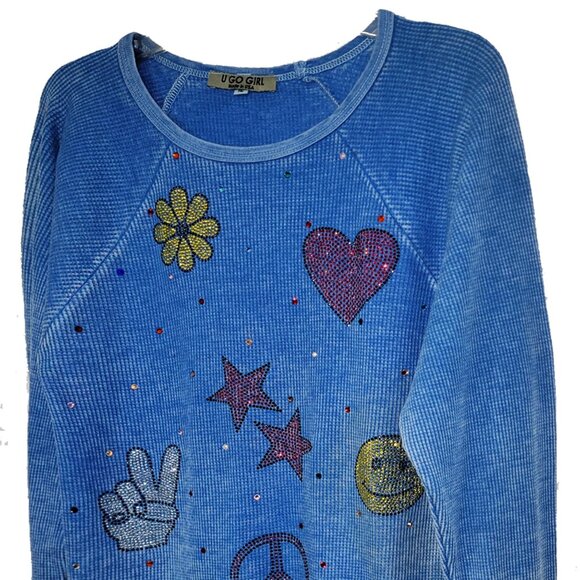 Be Peaceful Girl's Blue Sweatshirt - Picture 4 of 6